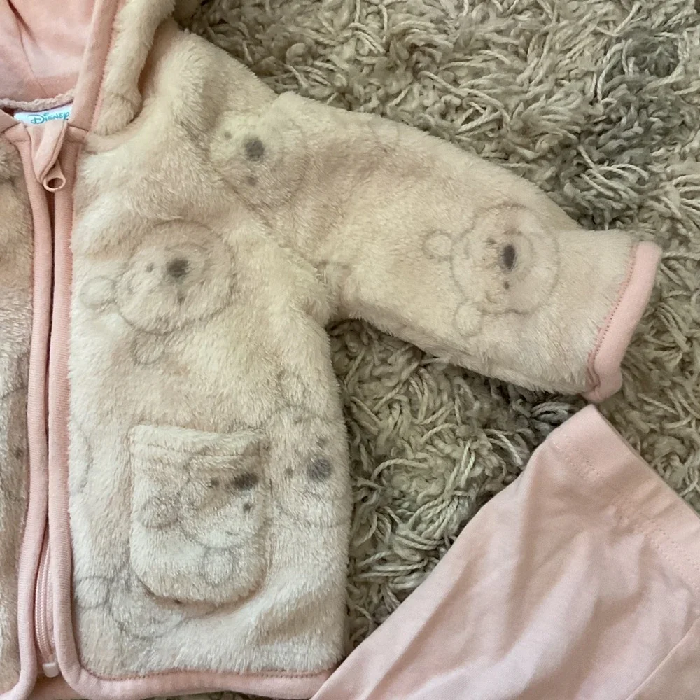 Disney Baby Winnie the Pooh Faux Fur‎ Hoodie and Leggings Set Pink Cream 3-6M